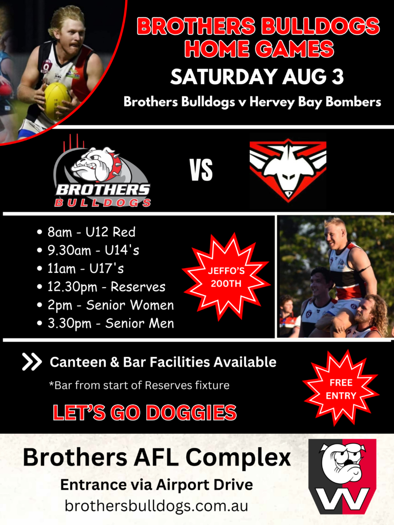 Brothers Bulldogs v Hervey Bay Bombers - Saturday, August 3 - Jeffo Baulch 200 Senior Men's Games. 